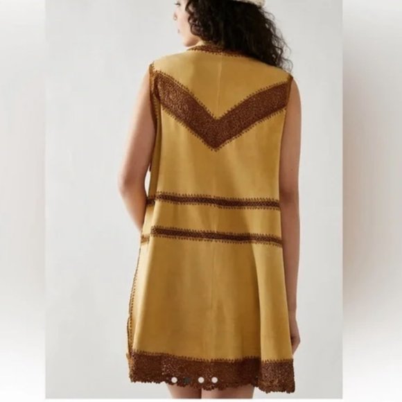 Free People suede Mini Dress vest duster crochet NEW - Picture 5 of 10